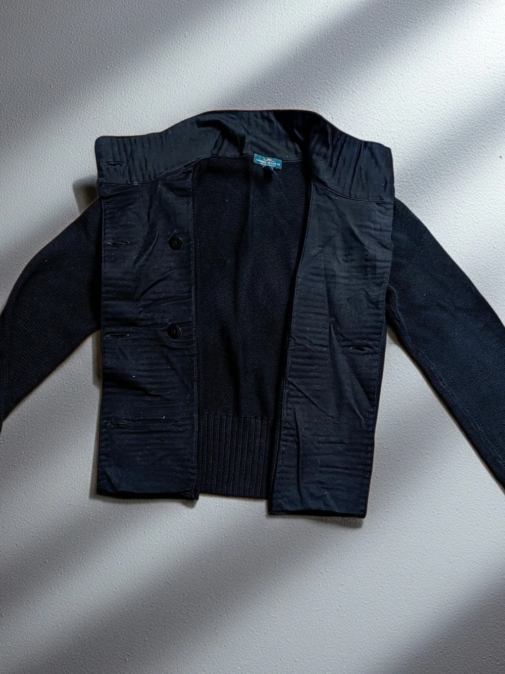 Vintage Lauren Ralph Lauren Y2K Military Cardigan Sweater Black Cotton Knit Sz L